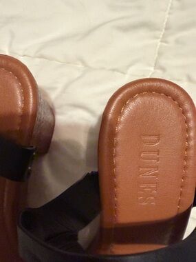 Dune Black and Tan Leather Block Heel Sandals